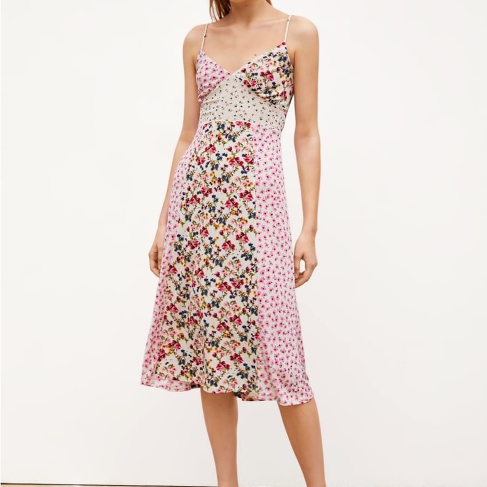 Zara Pink Floral Patchwork Slip Midi Dress